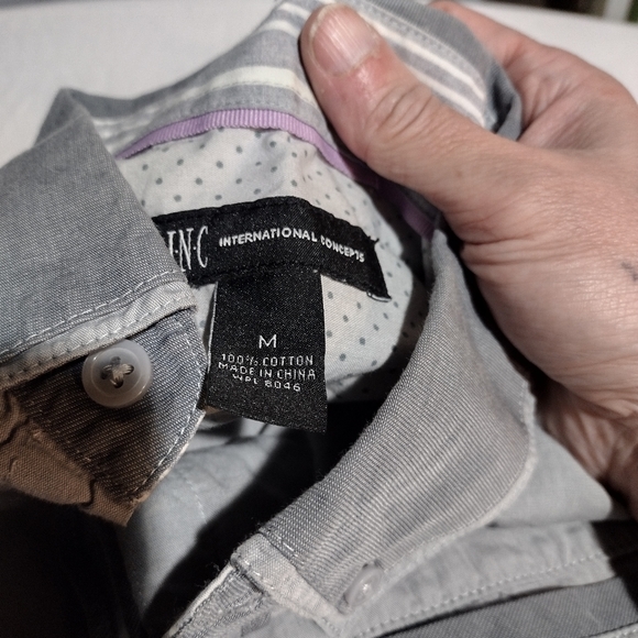 International Concepts Two Tone Gray Casual Button Down Shirt - Picture 2 of 14